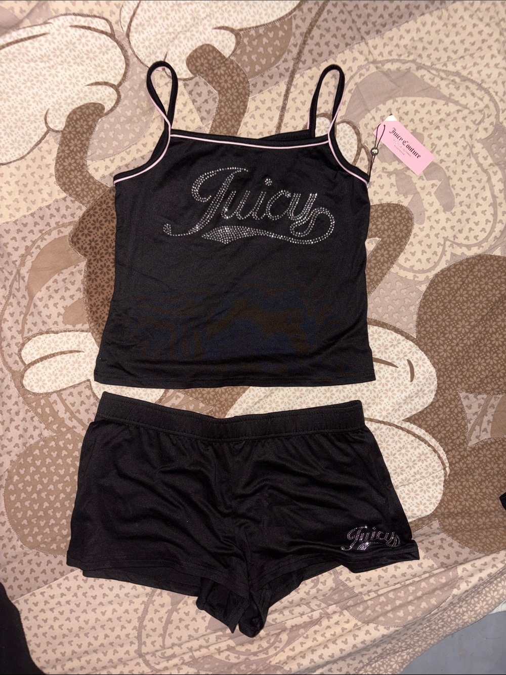 Juicy Couture Black Cami & Short Sleep Set with Pink Trim